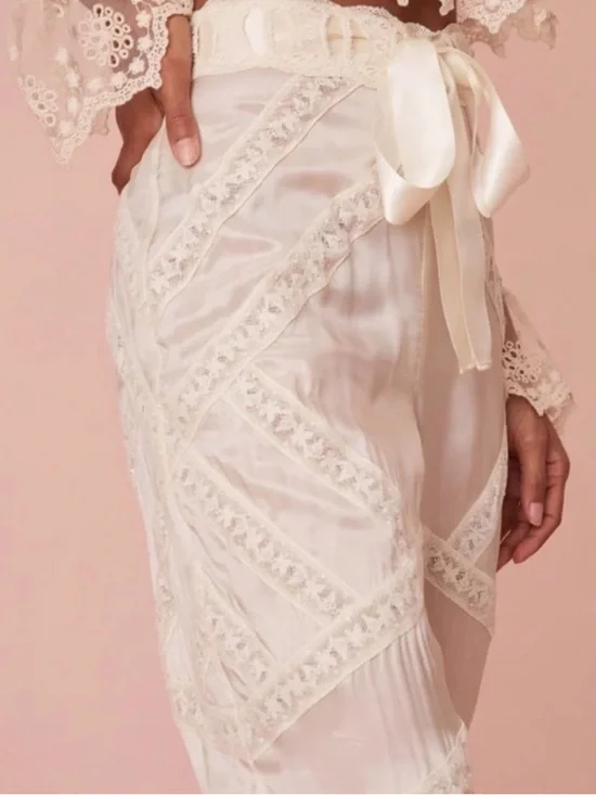 LoveShackFancy Neliana Pants NWT Antique White Size 4 - Picture 3 of 5